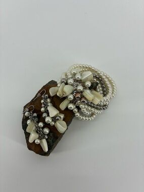 Pearl and Ivory Bead Bracelet & Earring Set